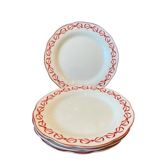 Eaton Fine Dining Red Bow Border Ceramic Appetizer Plates 7.5in Set of 4 New - Picture 5 of 16
